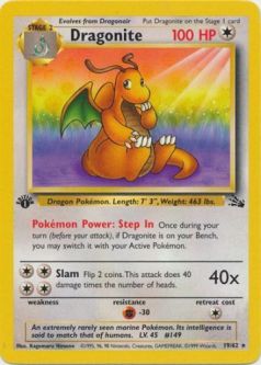 Pokemon Card - Fossil 19/62 - DRAGONITE (rare) *1st Edition*