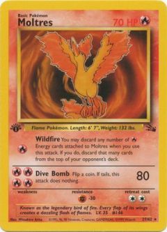 Pokemon Card - Fossil 27/62 - MOLTRES (rare) *1st Edition*