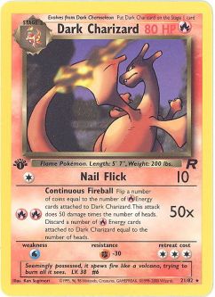 Pokemon Card - Team Rocket 21/82 - DARK CHARIZARD (rare) *1st Edition*