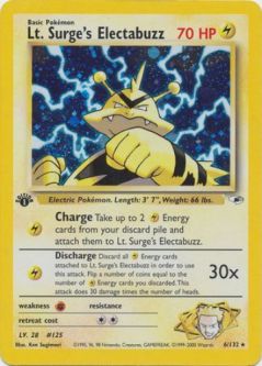 Pokemon Card - Gym Heroes 6/132 - LT. SURGE'S ELECTABUZZ (holo-foil) [1st Edition] *Played*