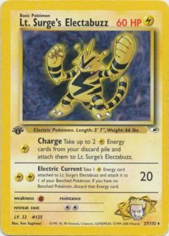 Pokemon Card - Gym Heroes 27/132 - LT. SURGE'S ELECTABUZZ (rare) [1st Edition] *Played*