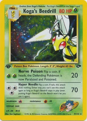 Pokemon Card - Gym Challenge 9/132 - KOGA'S BEEDRILL (holo-foil) [1st Edition] *Played*