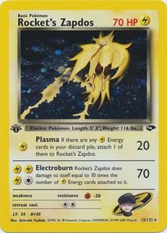 Pokemon Card - Gym Challenge 15/132 - ROCKET'S ZAPDOS (holo-foil)(1st Edition) *Played*