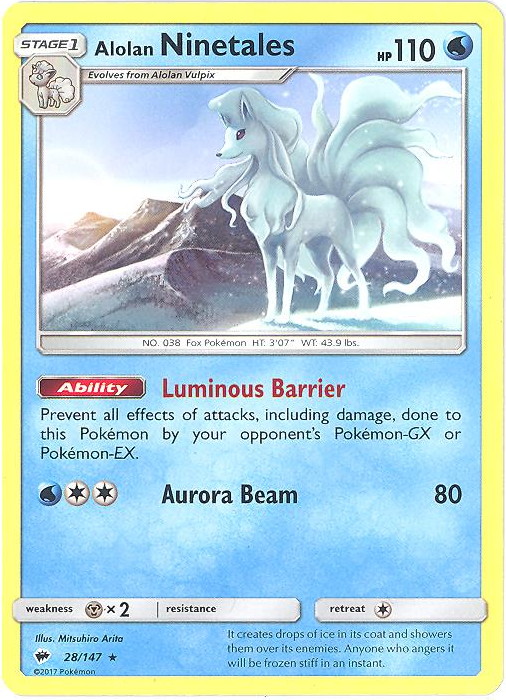 Pokemon Card - S&M: Burning Shadows 28/147 - ALOLAN NINETALES (rare)