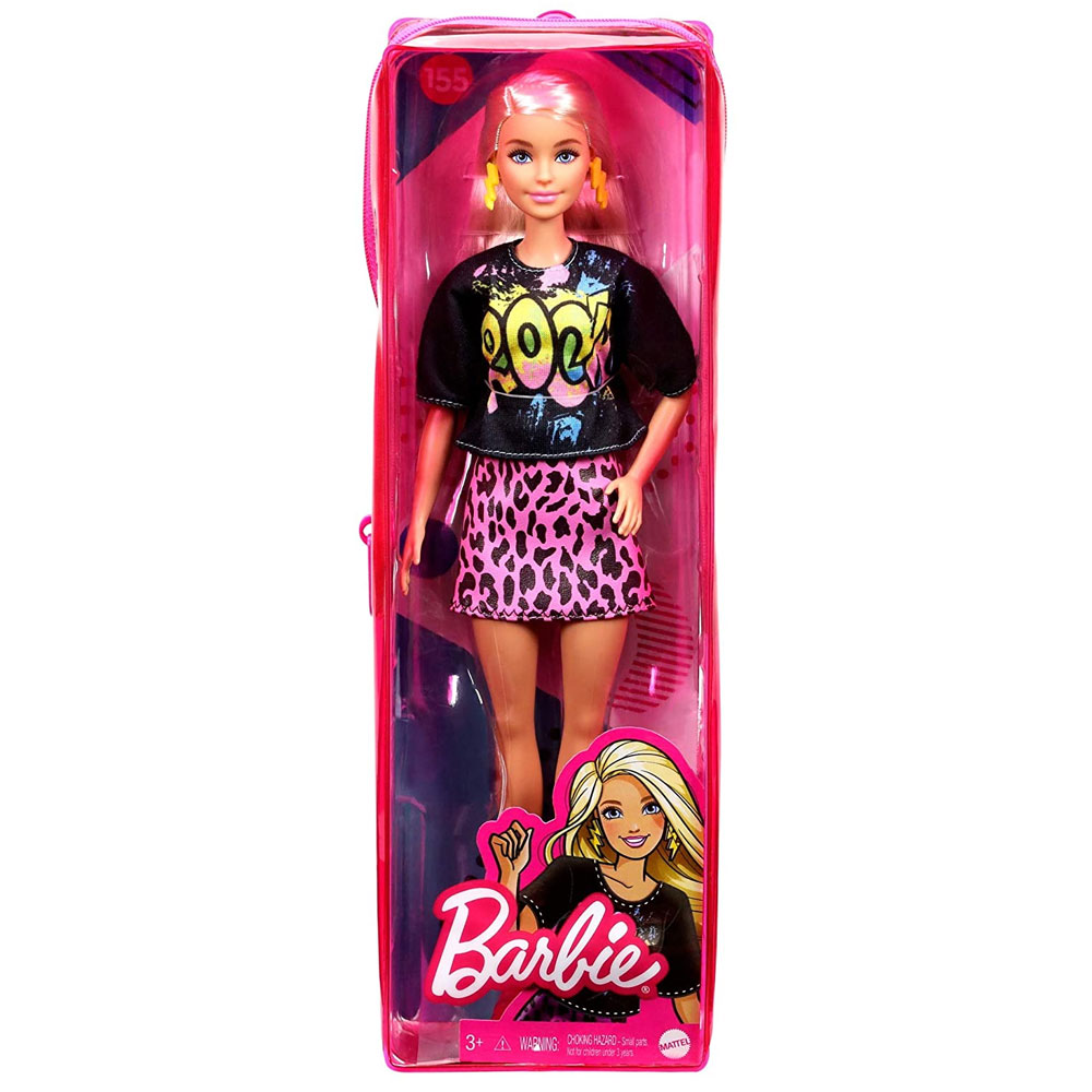 Mattel Barbie Fashionistas Doll 155 Rock Graffiti Tee Pink Leopard Skirt Grb47 Bbtoystore