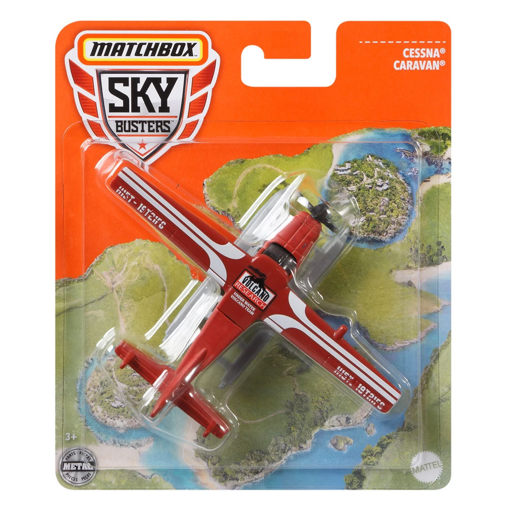 Mattel - Matchbox Skybusters Toy Metal Vehicles - CESSNA CARAVAN (Volcano Research)