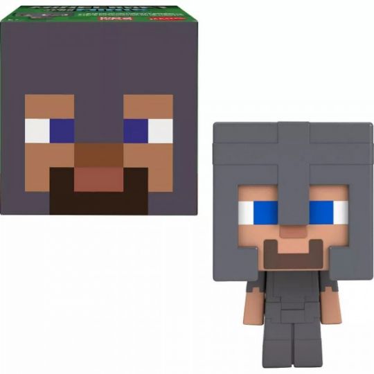 Mattel - Minecraft Mob Head Boxed Mini Figures - STEVE IN NETHERITE ARMOR  (1 inch) HKR63