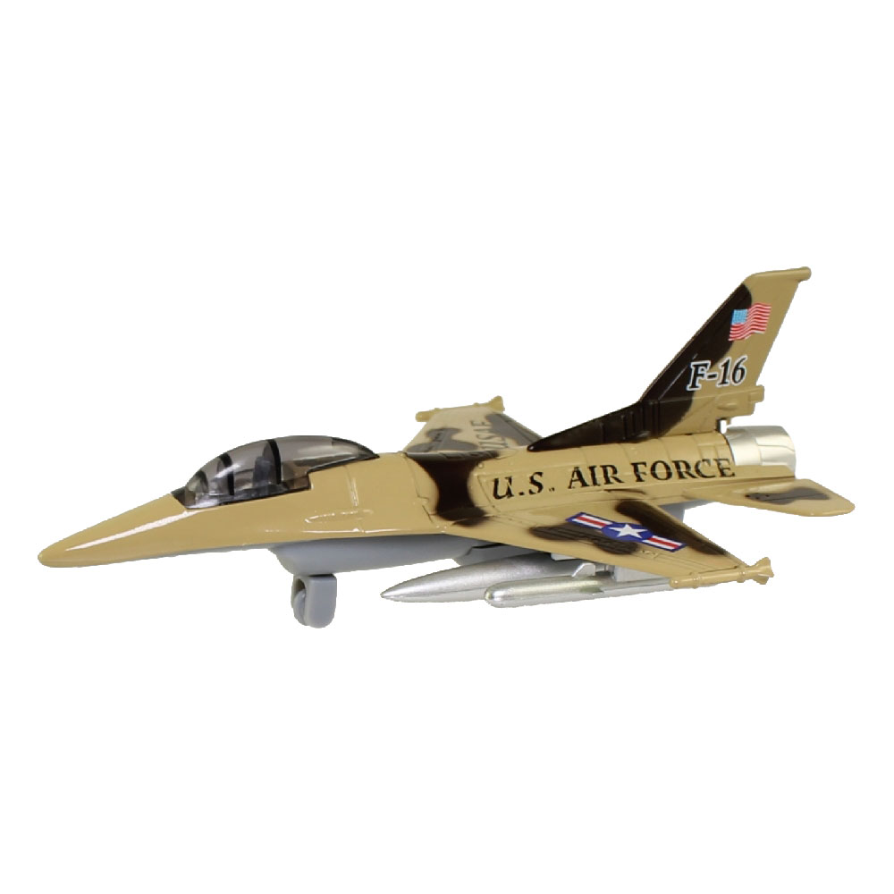 RI Novelty - Pull Back Die-Cast Metal Vehicle - F-16 FIGHTER JET (Tan/Brown)(7 inch)