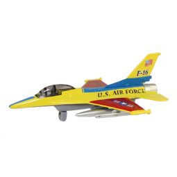 RI Novelty - Pull Back Die-Cast Metal Vehicle - F-16 FIGHTER JET (Yellow/Red)(7 inch)