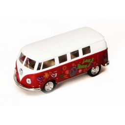 RI Novelty - Pull Back Die-Cast Metal Vehicle - 1962 VW FLOWER POWER BUS (Red)(5 inch) 1:32 Scale