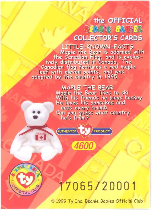 TY Beanie Babies BBOC Card - Series 2 Rare Bear (BLUE) - MAPLE (#/20001 ...