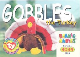 TY Beanie Babies BBOC Card - Series 1 Common - GOBBLES the Turkey