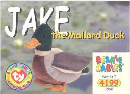 TY Beanie Babies BBOC Card - Series 1 Common - JAKE the Mallard Duck