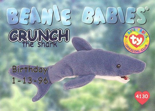 TY Beanie Babies BBOC Card Series 1 Birthday BLUE CRUNCH the Shark BBToyStore Toys Plush Trading Cards Action Figures Games online retail store shop sale