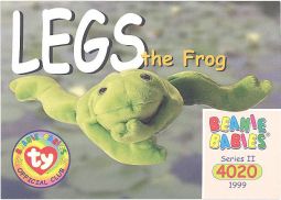 TY Beanie Babies BBOC Card - Series 2 Common - LEGS the Frog