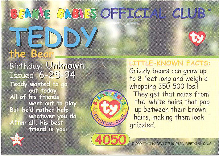 teddy style 4050 beanie baby value