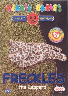 TY Beanie Babies BBOC Card - Series 2 Birthday (BLUE) - FRECKLES the Leopard