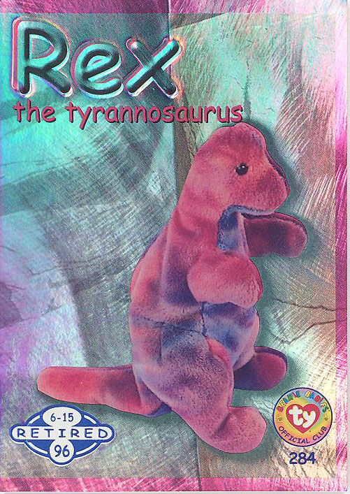 TY Beanie Babies BBOC Card - Series 2 Retired (BLUE) - REX the Tyrannosaurus