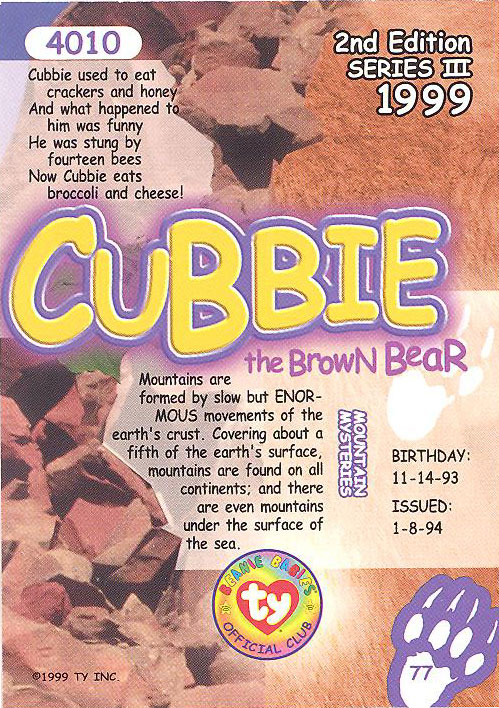 Cubbie Bear Gallery  Trading Card Database