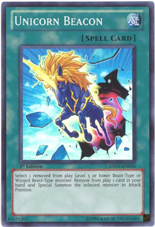 Yu-Gi-Oh Card - DREV-EN055 - UNICORN BEACON (super rare holo