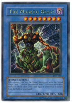 Yu-Gi-Oh Card - LON-001 - THE MASKED BEAST (ultra rare holo)