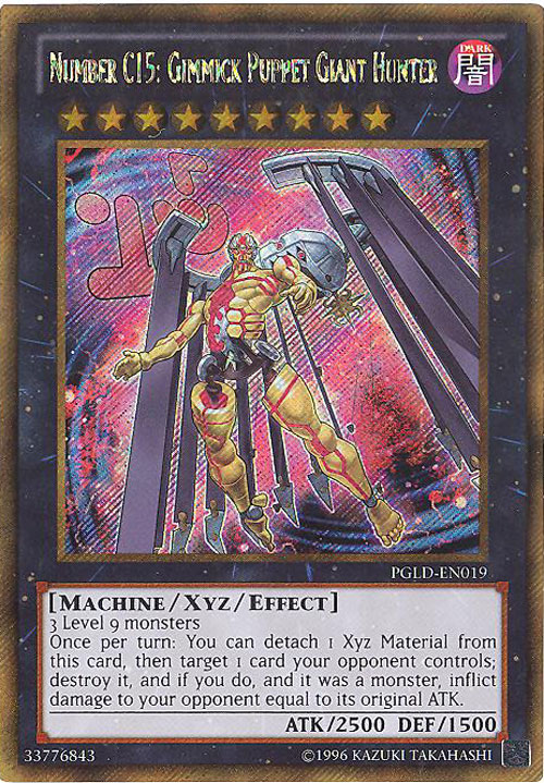 Yu-Gi-Oh Card - PGLD-EN019 - NUMBER C15: GIMMICK PUPPET GIANT HUNTER (gold secret rare holo)