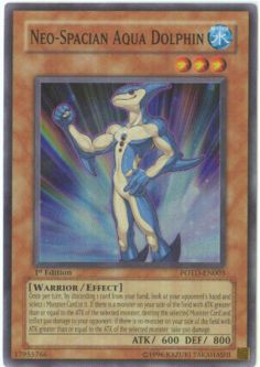 Yu-Gi-Oh Card - POTD-EN003 - NEO SPACIAN AQUA DOLPHIN (super rare holo) *Played*